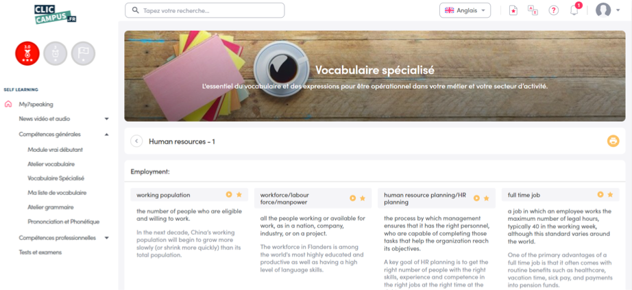 Vocabulaire spécialisé Ressources Humaines