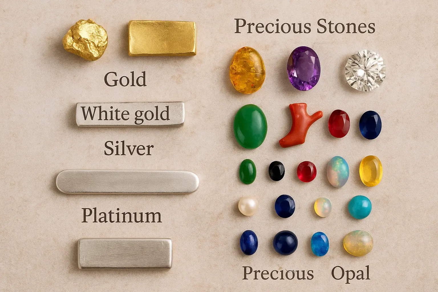 matériaux et pierres précieuses
