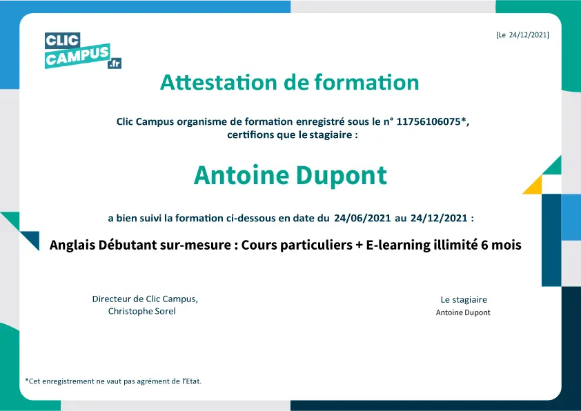 attestation diplome debutant Attestation fin de formation