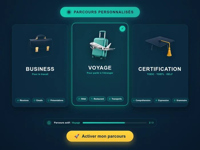 Parcours personnalisés Business Voyage Certification - Clic Campus