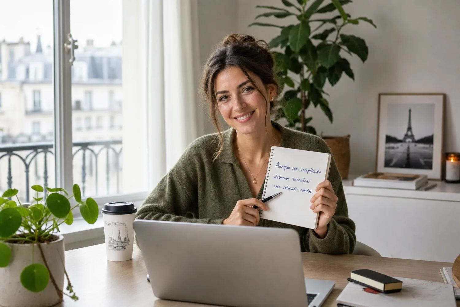 Cours d'espagnol niveau B2 en visio avec Clic Campus, apprenante en discussion professionnelle avec formatrice native : argumentation, subjonctif, presse espagnole
